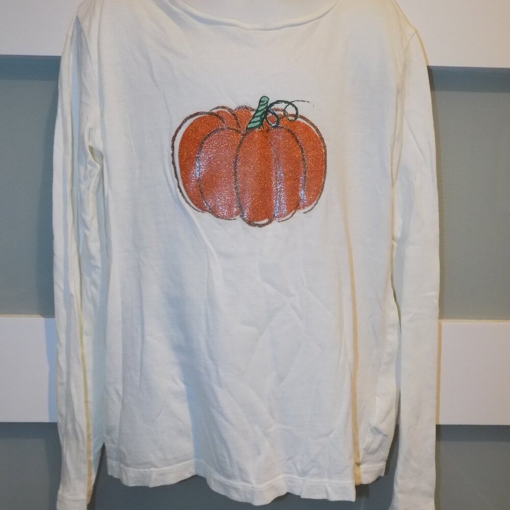 J. Crew Crewcuts Ivory Orange Pumpkin LS Shirt Size M (8-9) Girl's